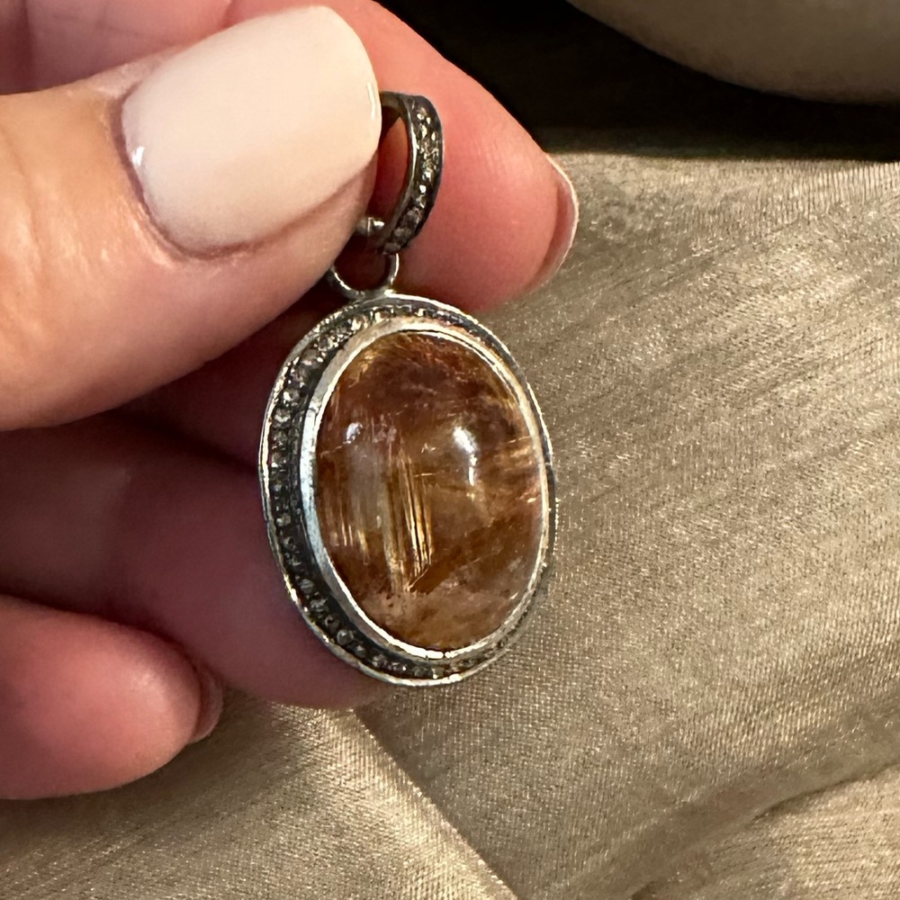 Gold Rudilated Quartz & Diamond pendant.